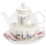 Teeservice mit Glasteekanne und blauem Hasenmotiv