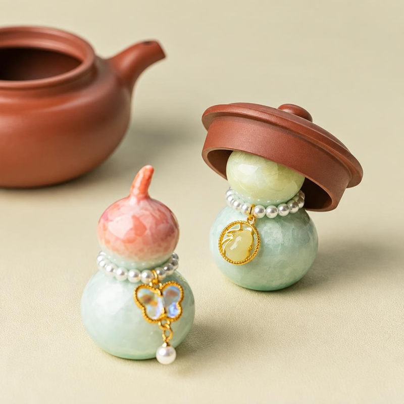 Teetier in Kürbisform mit Kristallglasur