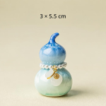 Teetier in Kürbisform mit Kristallglasur — Blau, goldener Anhänger, 3 × 5,5 cm