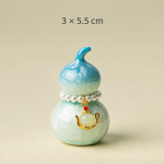 Teetier in Kürbisform mit Kristallglasur — Türkis, goldener Anhänger, 3 × 5,5 cm