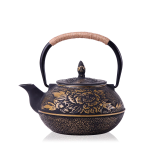 Tetsubin-Teekanne aus Gusseisen — Goldene Blumen und Sprenkel
