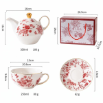 Vintage-Teeservice aus feinem Porzellan mit Blumenmotiv — Rot